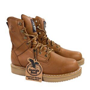 Georgia Boot 8" Wedge Work Boots Mens Size 8.5 M SOFT TOE Barracuda Gold G8152